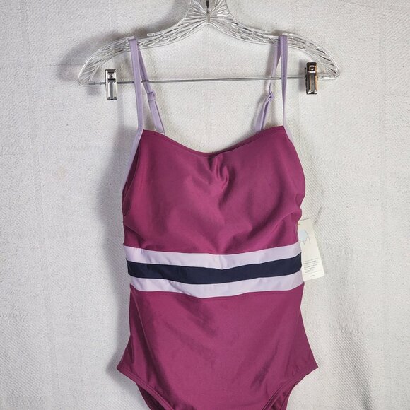 All In Motion Plumb Lilac Grey Blue Stripe Medium Coverage One Piece Swimsuit M - Picture 4 of 16